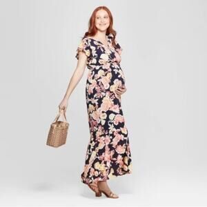 NWOT INGRID & ISABEL Dress XXL Maternity Floral Tiered Flutter-Short-Sleeve Maxi